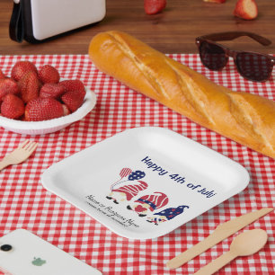 Patriotic Gnomes Stars & Stripes 7-in Square Party Paper Plate