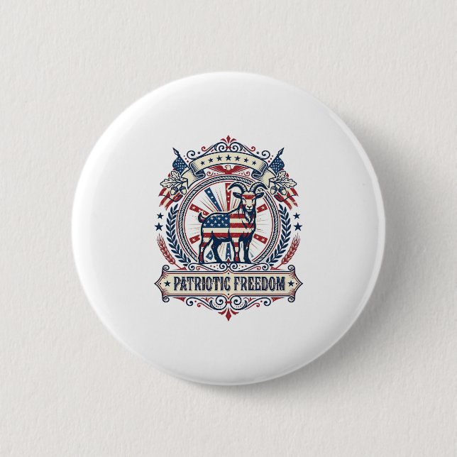Patriotic Goat Farm Vector Graphic Tee_1 2 Inch Round Button (Front)