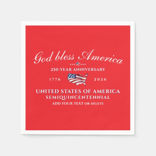 Patriotic God Bless America 250 Semiquincentennial Napkin (Front)