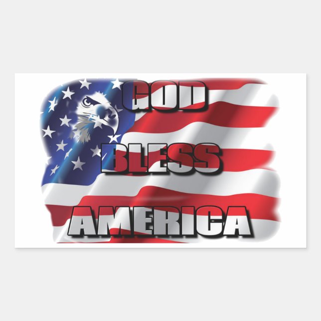 Patriotic God Bless America Eagle and Flag Sticker (Front)