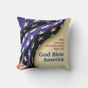 Patriotic GOD BLESS AMERICA Flag Throw Pillow