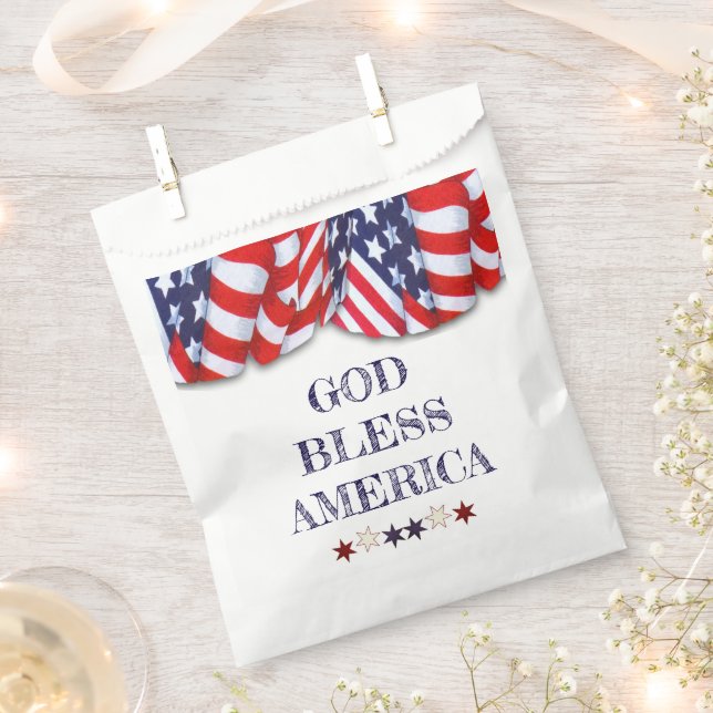 Patriotic God Bless America Red White Blue Bunting Favour Bag (Clipped)