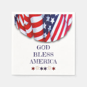 Patriotic God Bless America Red White Blue Bunting Napkin