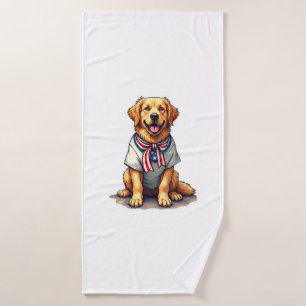 Patriotic Golden Dog Vintage Engraving Shirt 2 Bath Towel