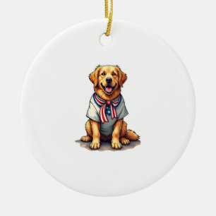 Patriotic Golden Dog Vintage Engraving Shirt 2 Ceramic Ornament