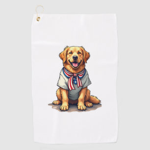 Patriotic Golden Dog Vintage Engraving Shirt 2 Golf Towel