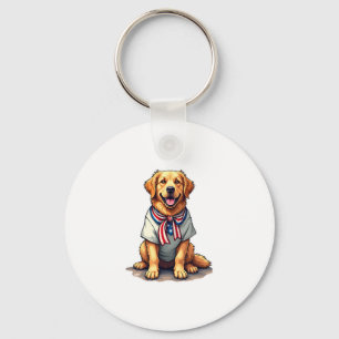 Patriotic Golden Dog Vintage Engraving Shirt 2 Keychain