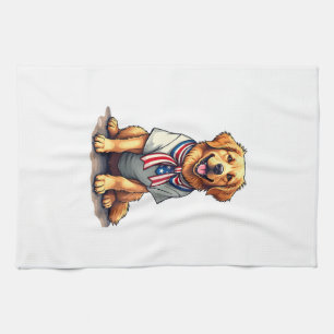 Patriotic Golden Dog Vintage Engraving Shirt 2 Kitchen Towel
