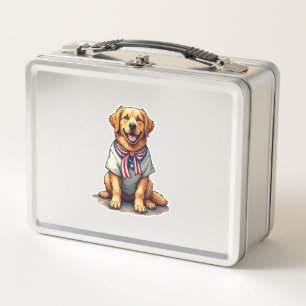 Patriotic Golden Dog Vintage Engraving Shirt 2 Metal Lunch Box