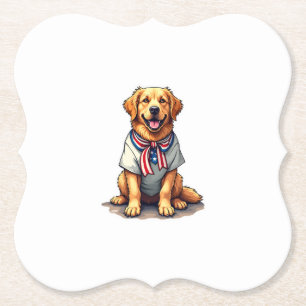 Patriotic Golden Dog Vintage Engraving Shirt 2 Paper Coaster
