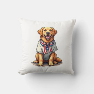 Patriotic Golden Dog Vintage Engraving Shirt 2 Throw Pillow