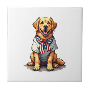 Patriotic Golden Dog Vintage Engraving Shirt 2 Tile