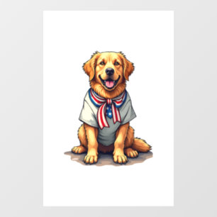 Patriotic Golden Dog Vintage Engraving Shirt 2 Window Cling