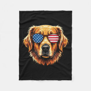 Patriotic Golden Retriever 4th of July American Fleece Blanket
