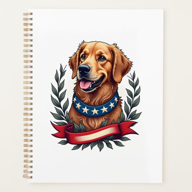 Patriotic Golden Retriever Americana Art Tee 2 (Devant)