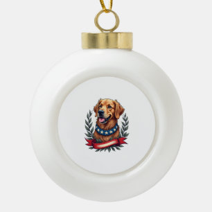 Patriotic Golden Retriever Americana Art Tee 2 Ceramic Ball Christmas Ornament