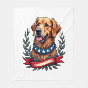 Patriotic Golden Retriever Americana Art Tee 2 Fleece Blanket
