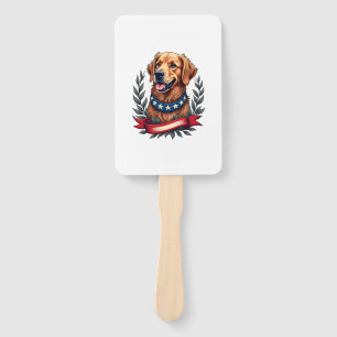 Patriotic Golden Retriever Americana Art Tee 2 Hand Fan