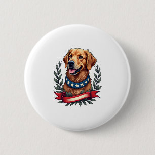 Patriotic Golden Retriever Americana Art Tee 2 Inch Round Button