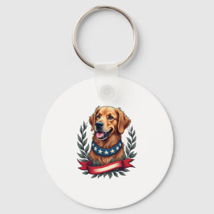 Patriotic Golden Retriever Americana Art Tee 2 Keychain
