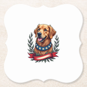 Patriotic Golden Retriever Americana Art Tee 2 Paper Coaster