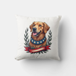 Patriotic Golden Retriever Americana Art Tee 2 Throw Pillow