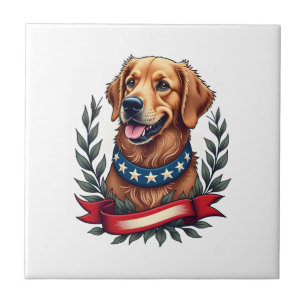 Patriotic Golden Retriever Americana Art Tee 2 Tile