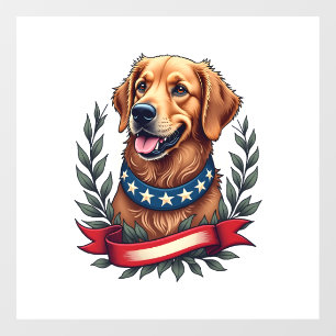 Patriotic Golden Retriever Americana Art Tee 2 Window Cling