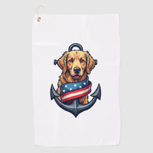 Patriotic Golden Retriever Anchor Ribbon Tee Golf Towel