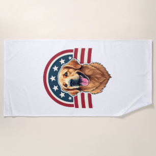 Patriotic Golden Retriever Arc Layout Shirt 2 Beach Towel