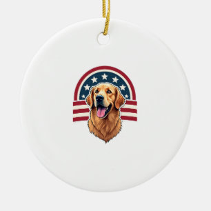 Patriotic Golden Retriever Arc Layout Shirt 2 Ceramic Ornament