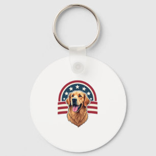 Patriotic Golden Retriever Arc Layout Shirt 2 Keychain