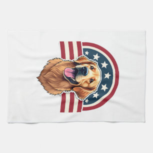Patriotic Golden Retriever Arc Layout Shirt 2 Kitchen Towel