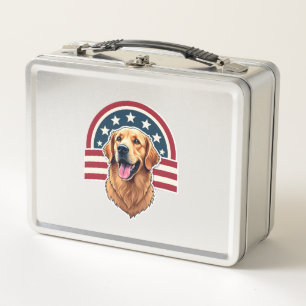 Patriotic Golden Retriever Arc Layout Shirt 2 Metal Lunch Box