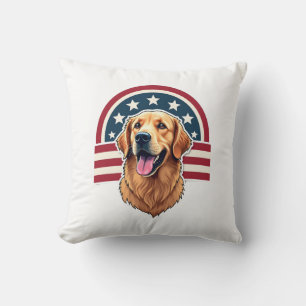 Patriotic Golden Retriever Arc Layout Shirt 2 Throw Pillow