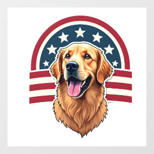 Patriotic Golden Retriever Arc Layout Shirt 2 Window Cling