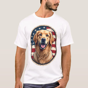 Patriotic Golden Retriever Badge Vintage Tee 4