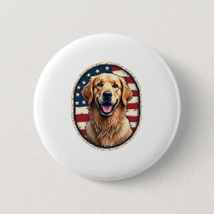 Patriotic Golden Retriever Badge Vintage Tee 4 2 Inch Round Button