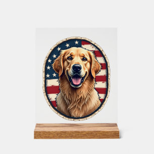 Patriotic Golden Retriever Badge Vintage Tee 4 Acrylic Sign