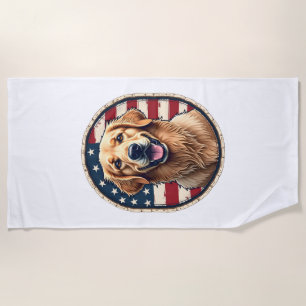 Patriotic Golden Retriever Badge Vintage Tee 4 Beach Towel