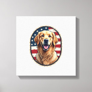 Patriotic Golden Retriever Badge Vintage Tee 4 Canvas Print