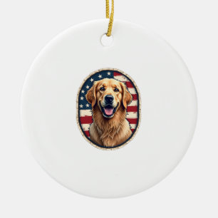 Patriotic Golden Retriever Badge Vintage Tee 4 Ceramic Ornament