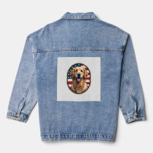 Patriotic Golden Retriever Badge Vintage Tee 4 Denim Jacket