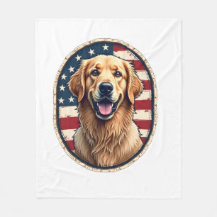 Patriotic Golden Retriever Badge Vintage Tee 4 Fleece Blanket