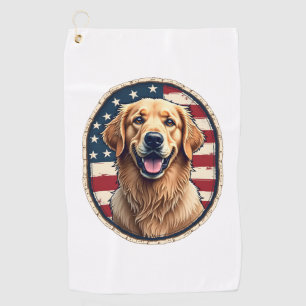 Patriotic Golden Retriever Badge Vintage Tee 4 Golf Towel