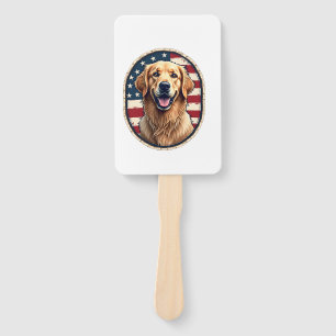 Patriotic Golden Retriever Badge Vintage Tee 4 Hand Fan