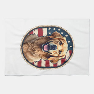 Patriotic Golden Retriever Badge Vintage Tee 4 Kitchen Towel