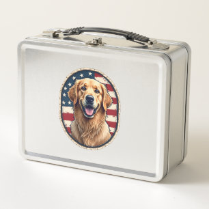 Patriotic Golden Retriever Badge Vintage Tee 4 Metal Lunch Box