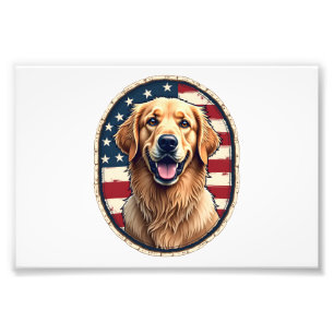 Patriotic Golden Retriever Badge Vintage Tee 4 Photo Print