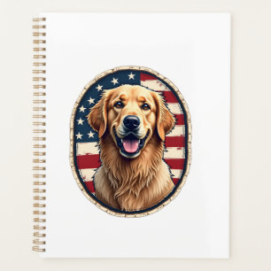 Patriotic Golden Retriever Badge Vintage Tee 4 Planner